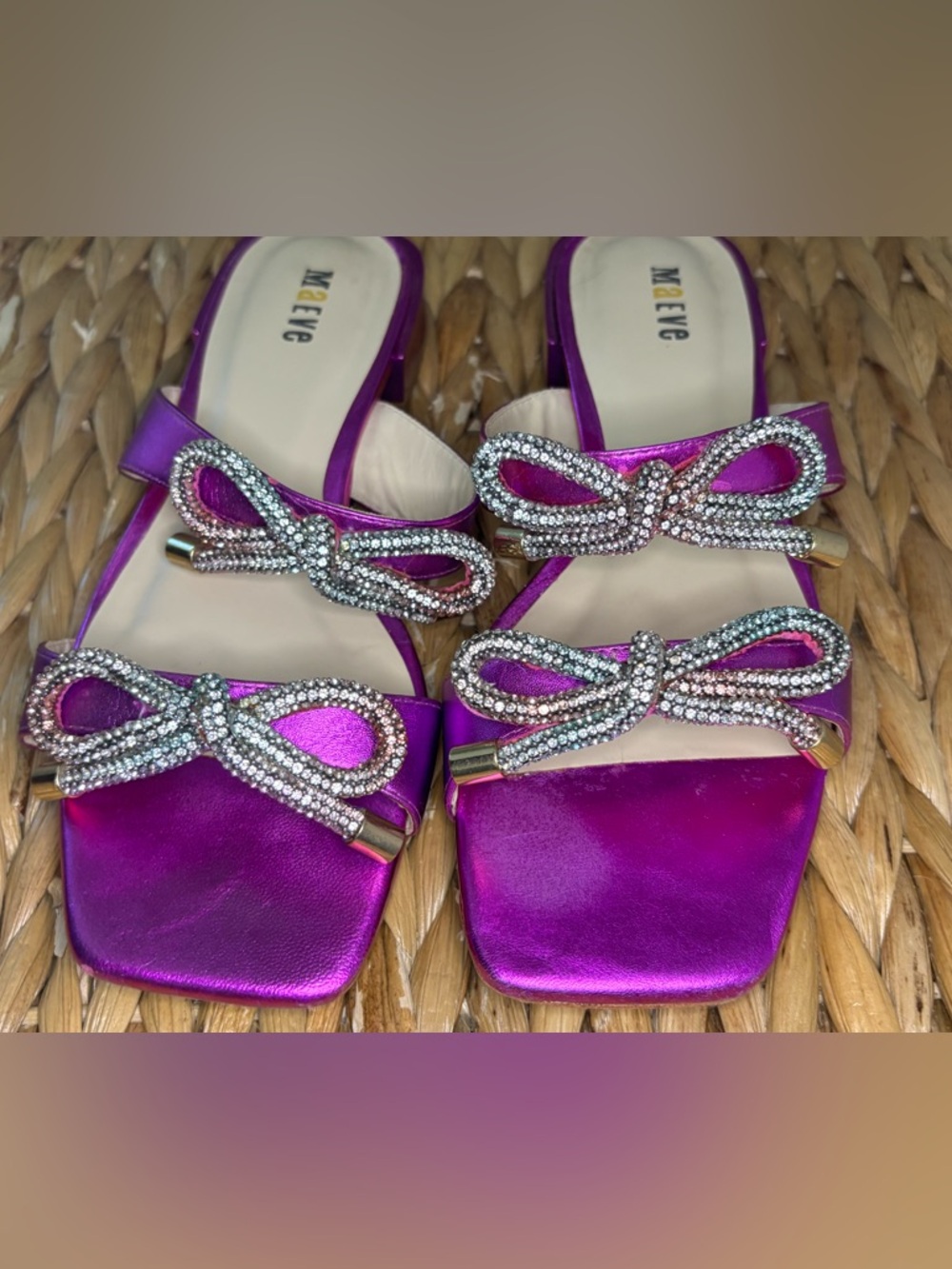 Maeve Anthropologie Magenta Satin Embellished Slide Sandals - Picture 5 of 15